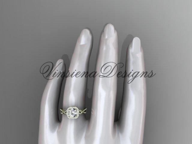 14kt yellow gold wedding ring, engagement ring, "Forever One" Moissanite ADER393