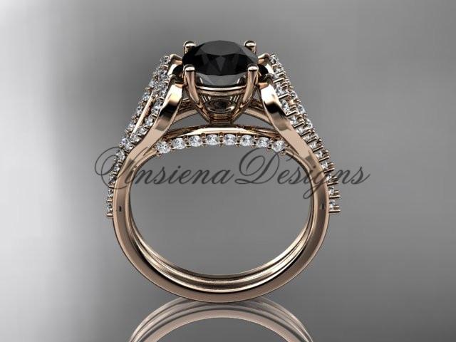 14k rose gold heart engagement ring, Enhanced Black Diamond ADER395
