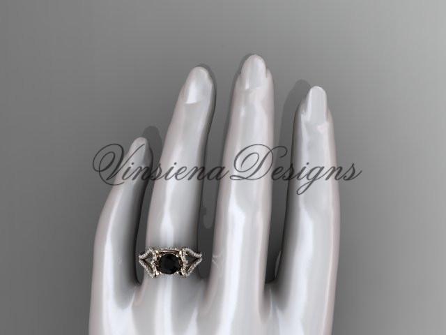 14k rose gold heart engagement ring, Enhanced Black Diamond ADER395