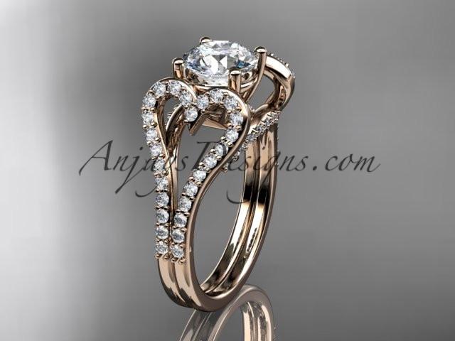 14kt rose gold heart engagement ring, wedding ring  with a "Forever One" Moissanite center stone ADER395 - AnjaysDesigns