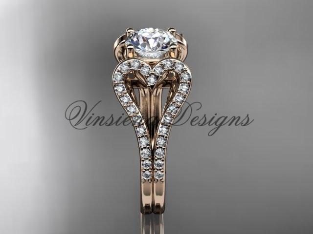 14kt rose gold heart engagement ring, "Forever One" Moissanite ADER395