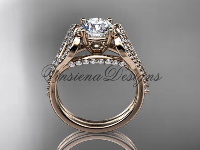 14kt rose gold heart engagement ring, "Forever One" Moissanite ADER395
