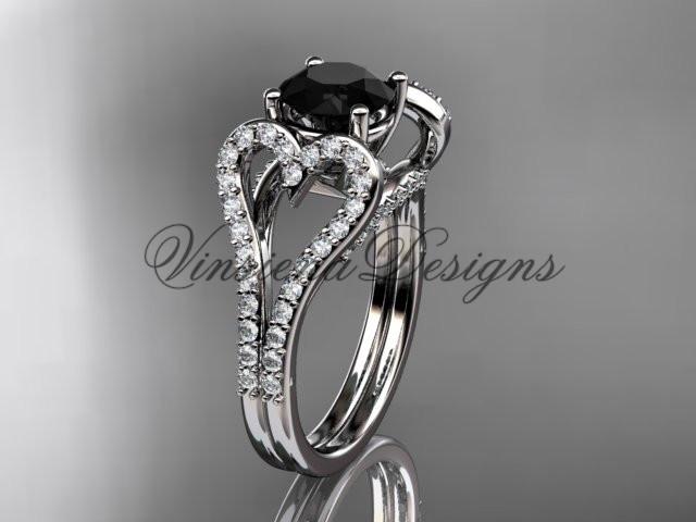 platinum heart engagement ring, wedding ring, Enhanced Black Diamond ADER395