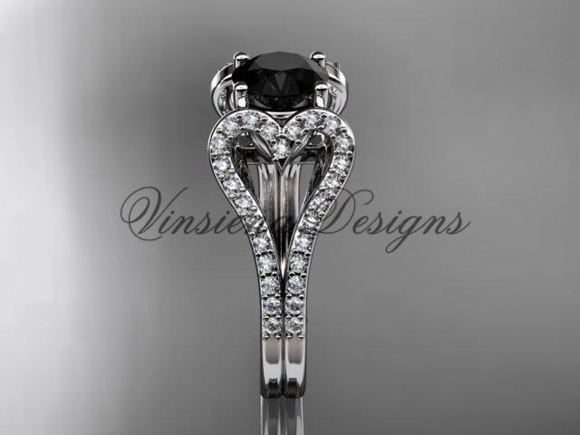 platinum heart engagement ring, wedding ring, Enhanced Black Diamond ADER395