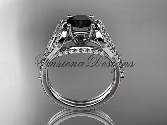platinum heart engagement ring, wedding ring, Enhanced Black Diamond ADER395