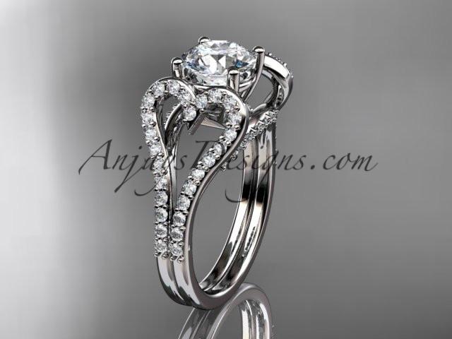 14kt white gold heart engagement ring, wedding ring, ADER395 - AnjaysDesigns