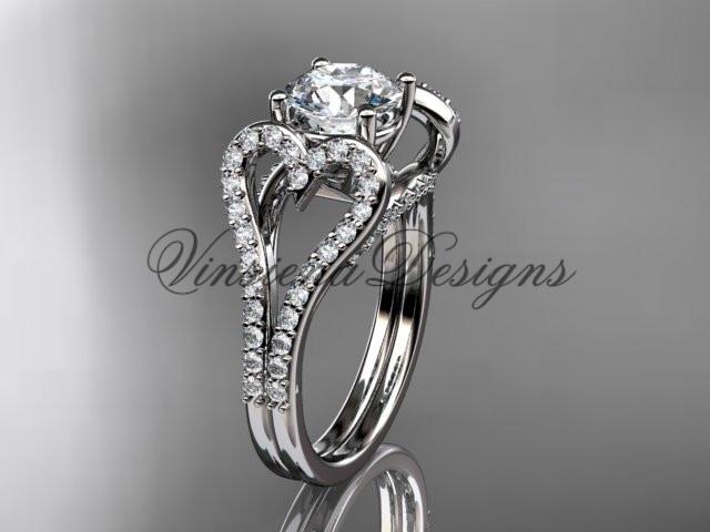 14kt white gold heart engagement ring, "Forever One" Moissanite ADER395