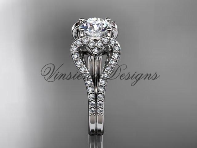 platinum heart engagement ring, wedding ring, "Forever One" Moissanite ADER395