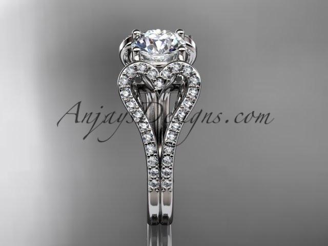 14kt white gold heart engagement ring, wedding ring, ADER395 - AnjaysDesigns