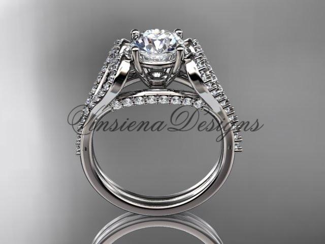 platinum heart engagement ring, wedding ring, "Forever One" Moissanite ADER395