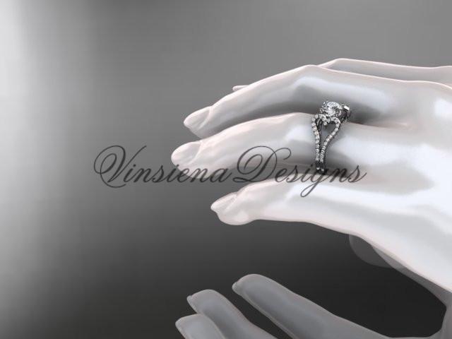 14kt white gold heart engagement ring, "Forever One" Moissanite ADER395