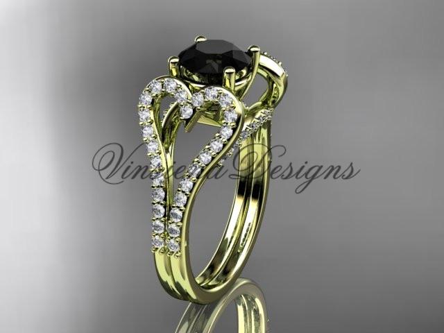 14kt yellow gold heart engagement ring, Enhanced Black Diamond ADER395