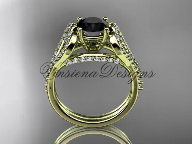 14kt yellow gold heart engagement ring, Enhanced Black Diamond ADER395