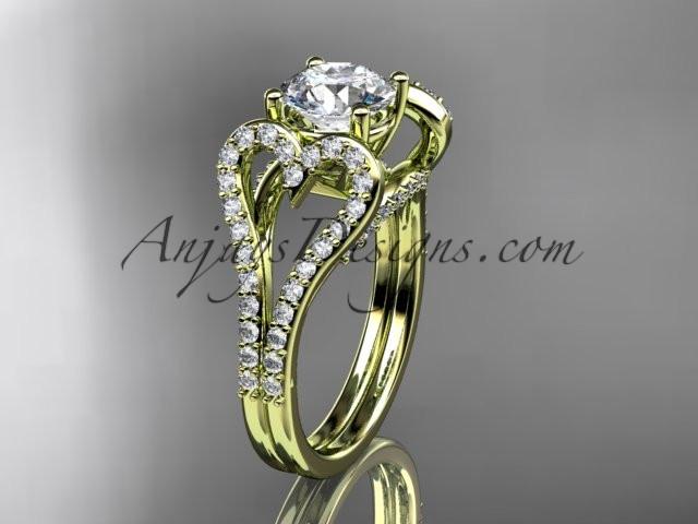 14kt yellow gold heart engagement ring, wedding ring  with a "Forever One" Moissanite center stone ADER395 - AnjaysDesigns