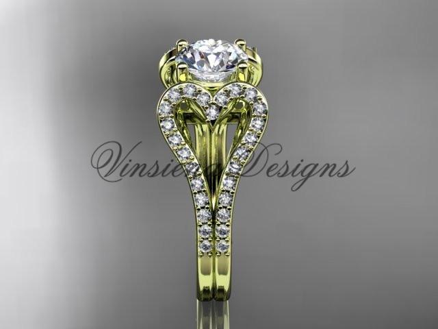 14k yellow heart engagement ring, wedding ring, "Forever One" Moissanite ADER395