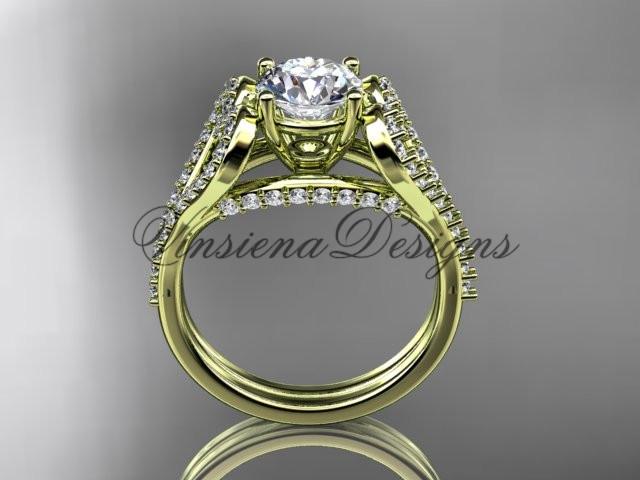 14k yellow heart engagement ring, wedding ring, "Forever One" Moissanite ADER395