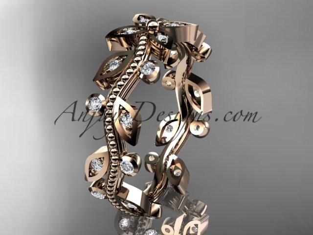 14k rose gold diamond leaf and vine wedding ring, engagement ring, wedding band ADLR3B - AnjaysDesigns, Diamond Wedding Bands - Jewelry, Anjays Designs - AnjaysDesigns, AnjaysDesigns - AnjaysDesigns.co, 