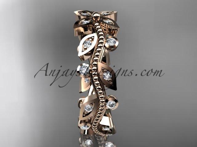 14k rose gold diamond leaf and vine wedding ring, engagement ring, wedding band ADLR3B - AnjaysDesigns, Diamond Wedding Bands - Jewelry, Anjays Designs - AnjaysDesigns, AnjaysDesigns - AnjaysDesigns.co, 
