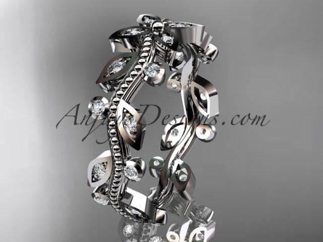 14k white gold diamond leaf and vine wedding ring, engagement ring, wedding band ADLR3B - AnjaysDesigns