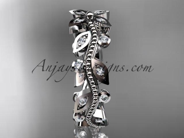 platinum  diamond leaf and vine wedding ring, engagement ring, wedding band ADLR3B - AnjaysDesigns
