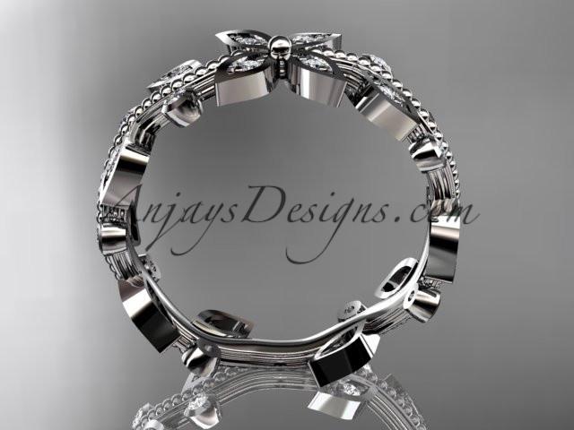 platinum  diamond leaf and vine wedding ring, engagement ring, wedding band ADLR3B - AnjaysDesigns