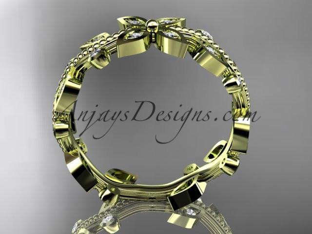 14k yellow gold diamond leaf and vine wedding ring, engagement ring, wedding band ADLR3B - AnjaysDesigns