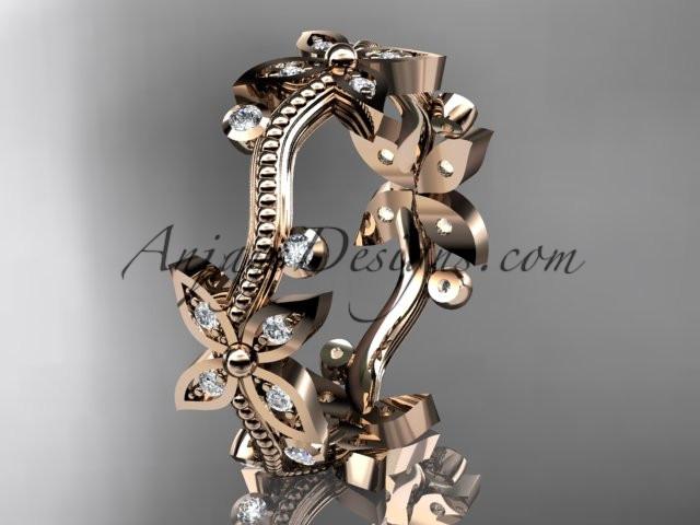 14k rose gold diamond leaf and vine wedding ring, engagement ring, wedding band ADLR3A - AnjaysDesigns, Diamond Wedding Bands - Jewelry, Anjays Designs - AnjaysDesigns, AnjaysDesigns - AnjaysDesigns.co, 