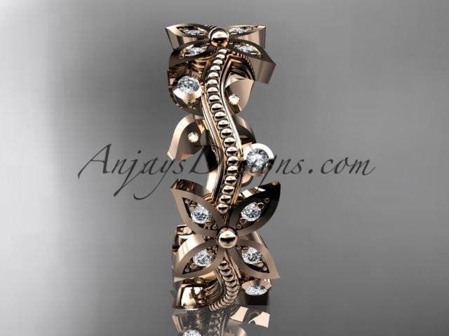 14k rose gold diamond leaf and vine wedding ring, engagement ring, wedding band ADLR3A - AnjaysDesigns, Diamond Wedding Bands - Jewelry, Anjays Designs - AnjaysDesigns, AnjaysDesigns - AnjaysDesigns.co, 