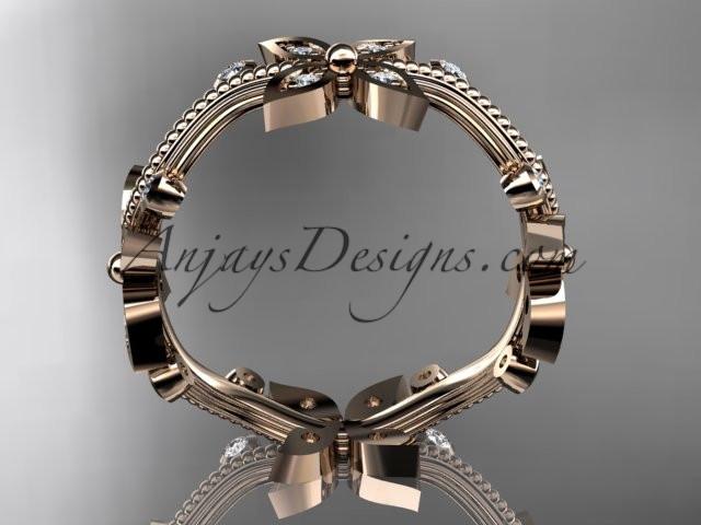 14k rose gold diamond leaf and vine wedding ring, engagement ring, wedding band ADLR3A - AnjaysDesigns, Diamond Wedding Bands - Jewelry, Anjays Designs - AnjaysDesigns, AnjaysDesigns - AnjaysDesigns.co, 
