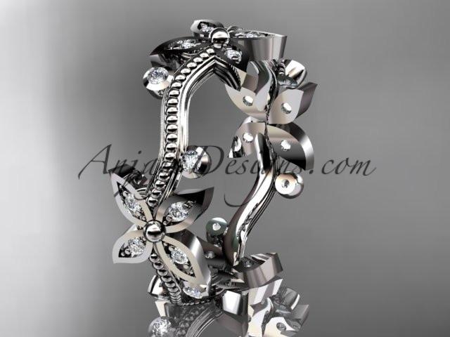 platinum  diamond leaf and vine wedding ring, engagement ring, wedding band ADLR3A - AnjaysDesigns