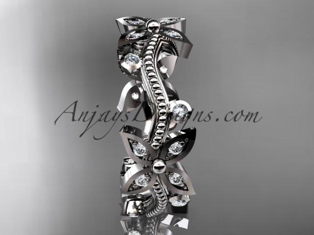 platinum  diamond leaf and vine wedding ring, engagement ring, wedding band ADLR3A - AnjaysDesigns