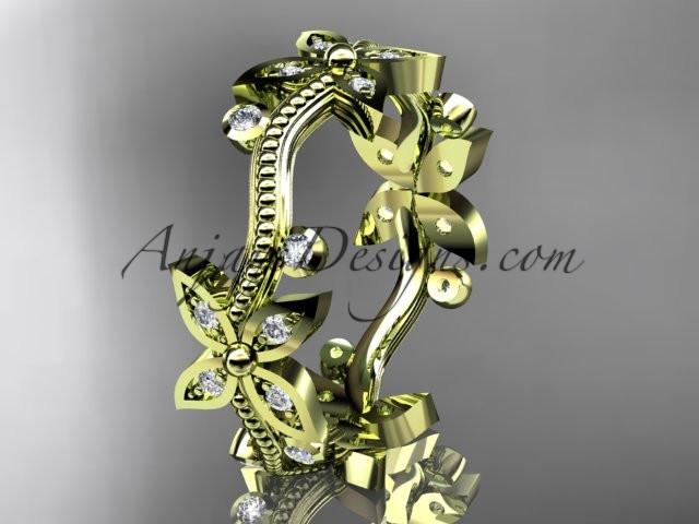 14k yellow gold diamond leaf and vine wedding ring, engagement ring, wedding band ADLR3A - AnjaysDesigns