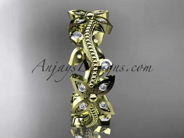 14k yellow gold diamond leaf and vine wedding ring, engagement ring, wedding band ADLR3A - AnjaysDesigns