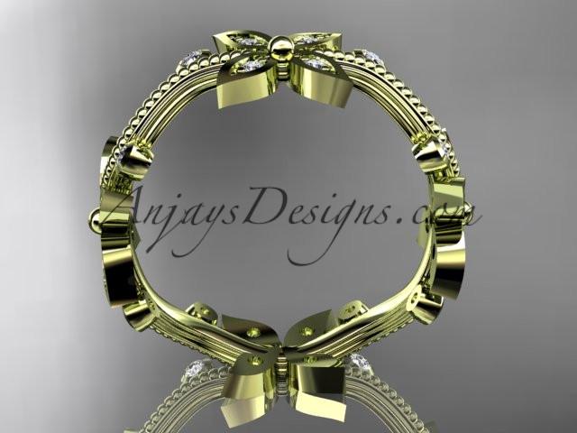 14k yellow gold diamond leaf and vine wedding ring, engagement ring, wedding band ADLR3A - AnjaysDesigns