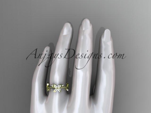 14k yellow gold diamond leaf and vine wedding ring, engagement ring, wedding band ADLR3A - AnjaysDesigns