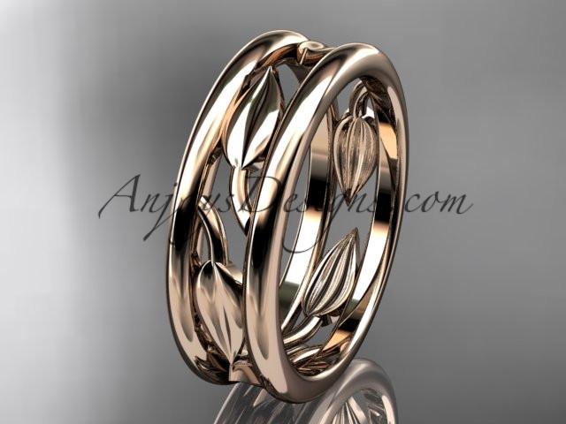 14kt rose gold leaf wedding band, engagement ring ADLR400G - AnjaysDesigns