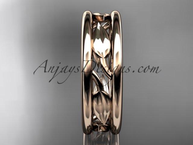 14kt rose gold leaf wedding band, engagement ring ADLR400G - AnjaysDesigns