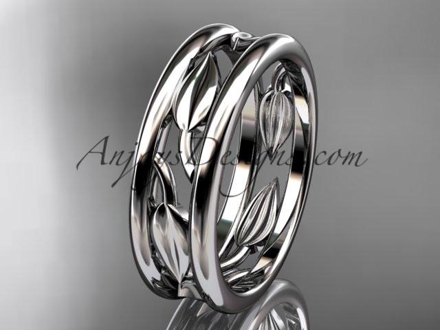 platinum leaf wedding band, engagement ring ADLR400G - AnjaysDesigns