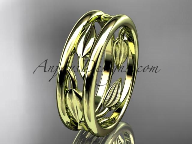 14kt yellow gold leaf wedding band, engagement ring ADLR400G - AnjaysDesigns