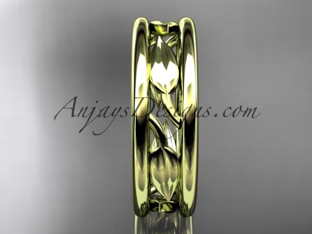 14kt yellow gold leaf wedding band, engagement ring ADLR400G - AnjaysDesigns