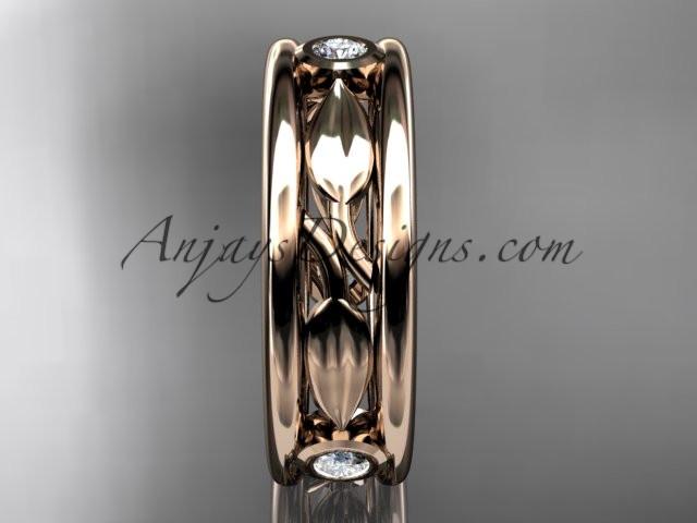 14kt rose gold diamond leaf wedding band, engagement ring ADLR401B - AnjaysDesigns