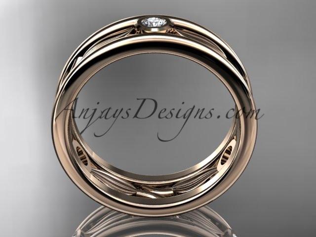 14kt rose gold diamond leaf wedding band, engagement ring ADLR401B - AnjaysDesigns