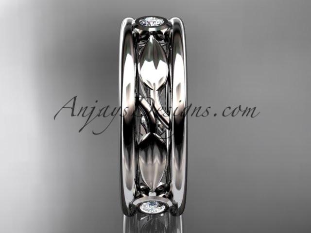 platinum diamond leaf wedding band, engagement ring ADLR401B - AnjaysDesigns