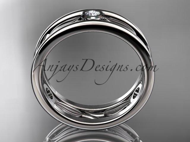 platinum diamond leaf wedding band, engagement ring ADLR401B - AnjaysDesigns