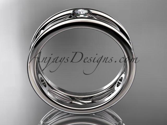 14kt white gold diamond leaf wedding band, engagement ring ADLR401B - AnjaysDesigns