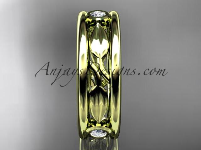 14kt yellow gold diamond leaf wedding band, engagement ring ADLR401B - AnjaysDesigns