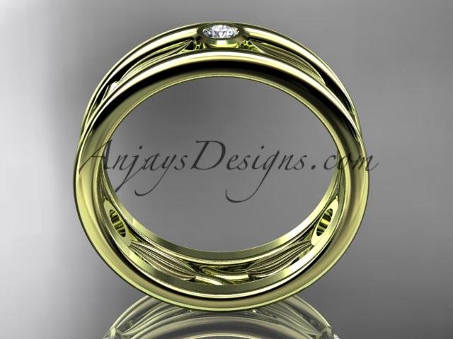 14kt yellow gold diamond leaf wedding band, engagement ring ADLR401B - AnjaysDesigns
