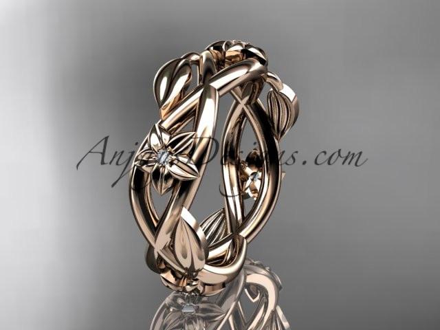 14kt rose gold diamond leaf and flower wedding band, engagement ring ADLR402B - AnjaysDesigns