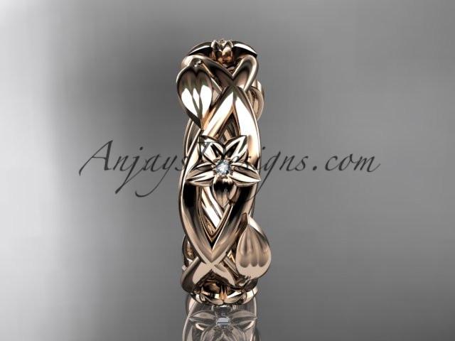 14kt rose gold diamond leaf and flower wedding band, engagement ring ADLR402B - AnjaysDesigns