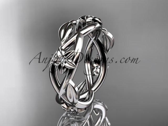 platinum diamond leaf and flower wedding band, engagement ring ADLR402B - AnjaysDesigns